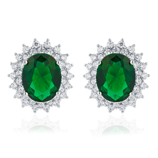 Princess Diana Inspired Emerald Silver Stud