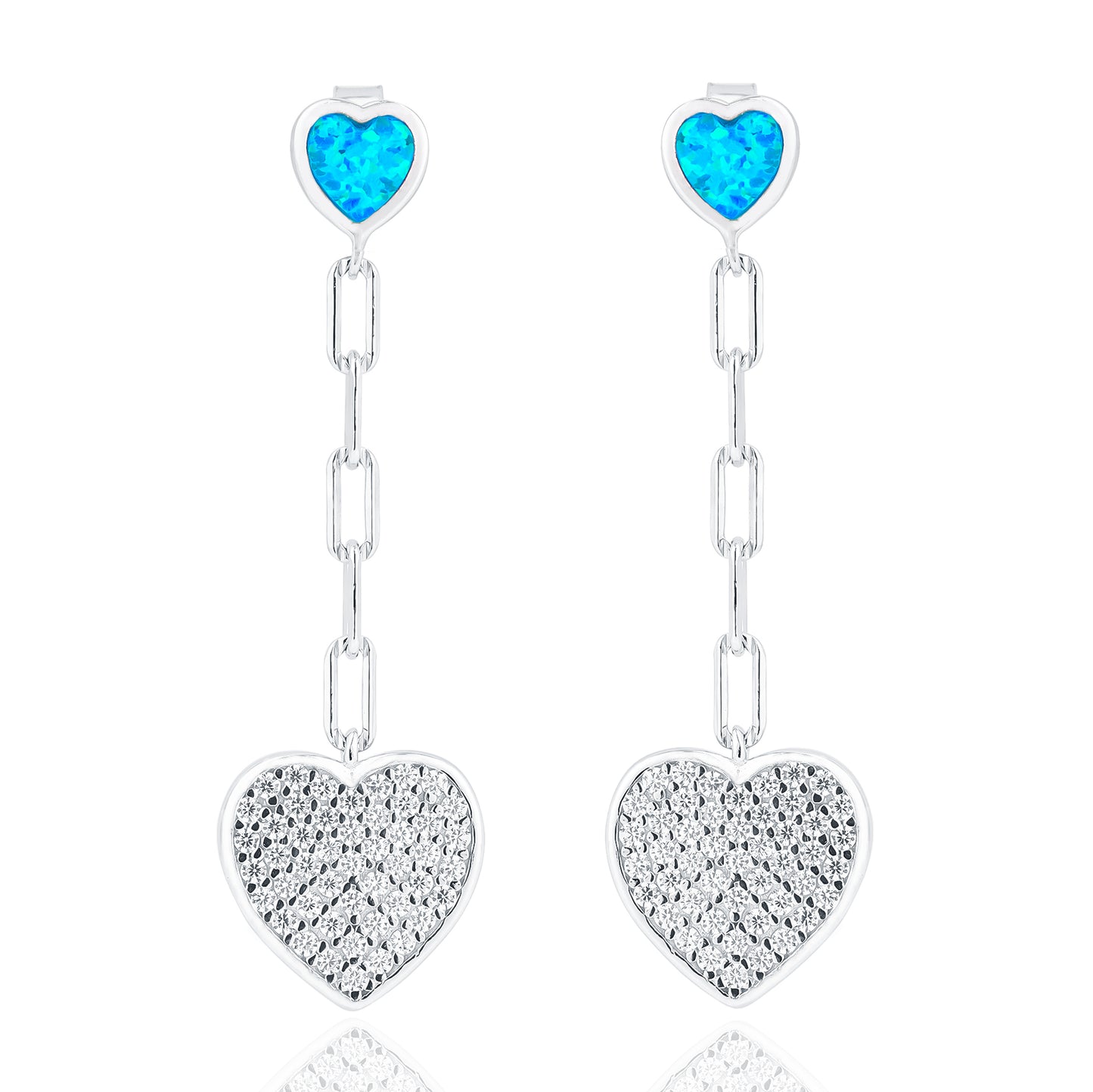 Charming Blue opal Inlay Heart Silver Earring