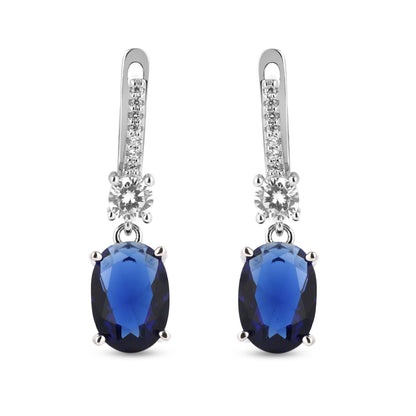 Silver Oval Sapphire Pendant and Earring Set