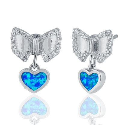 Butterfly with Inlay Pearl Heart Silver Earring