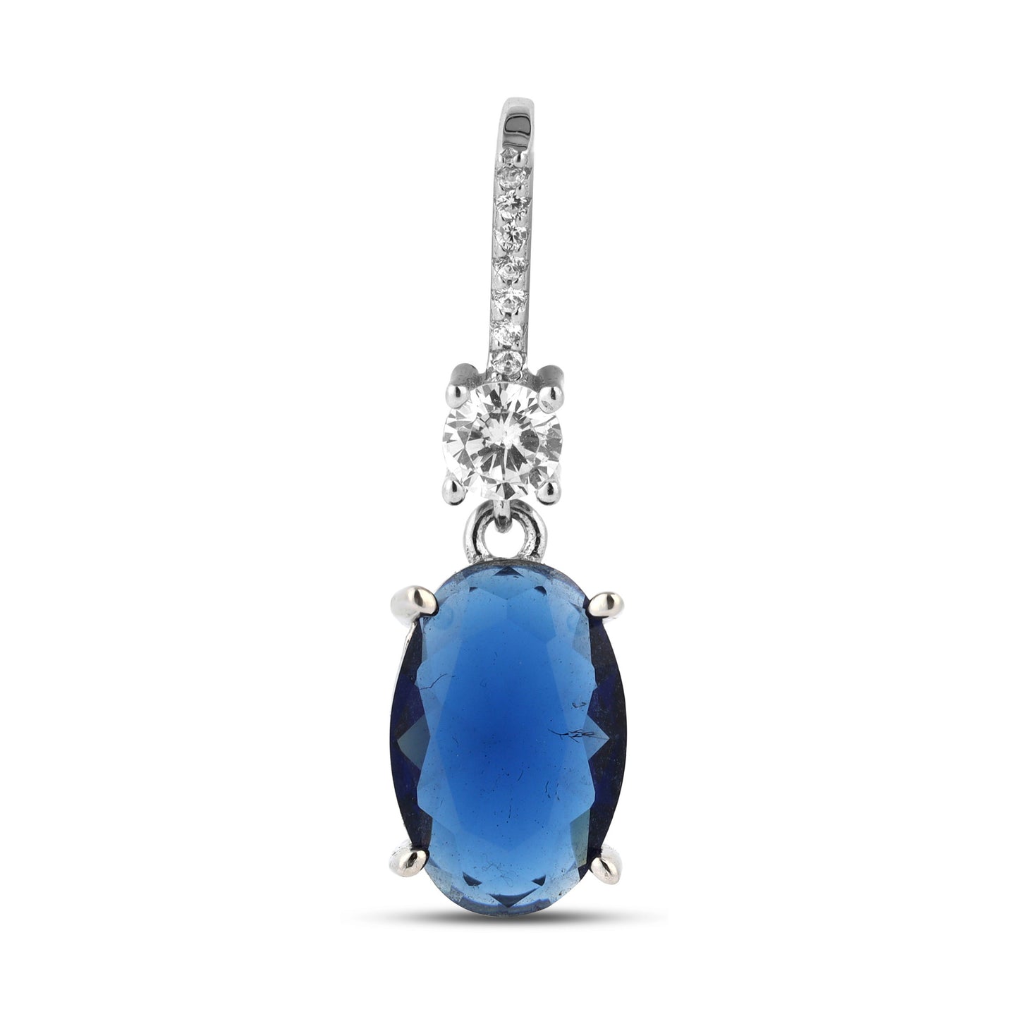 Silver Oval Sapphire Pendant and Earring Set