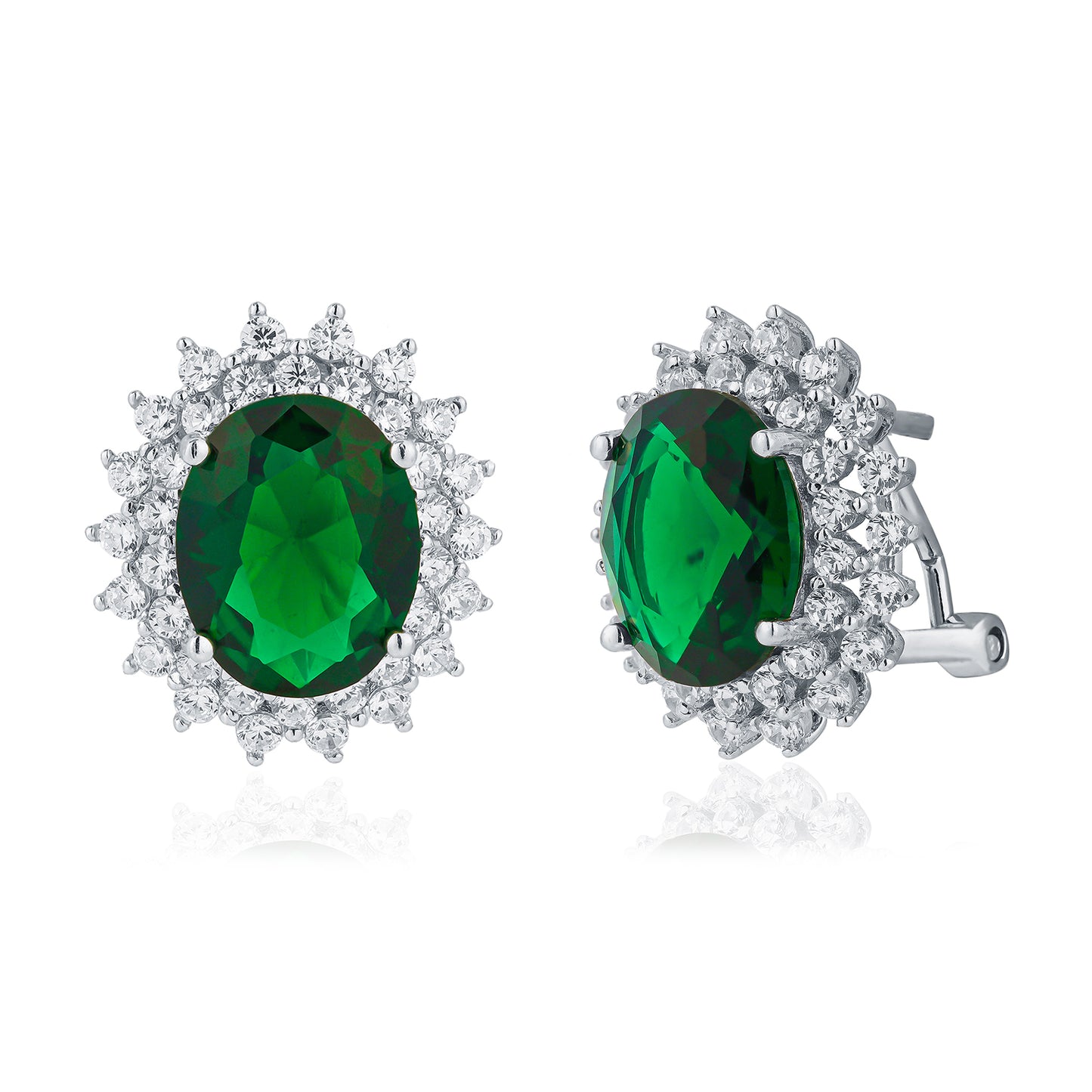 Princess Diana Inspired Emerald Silver Stud