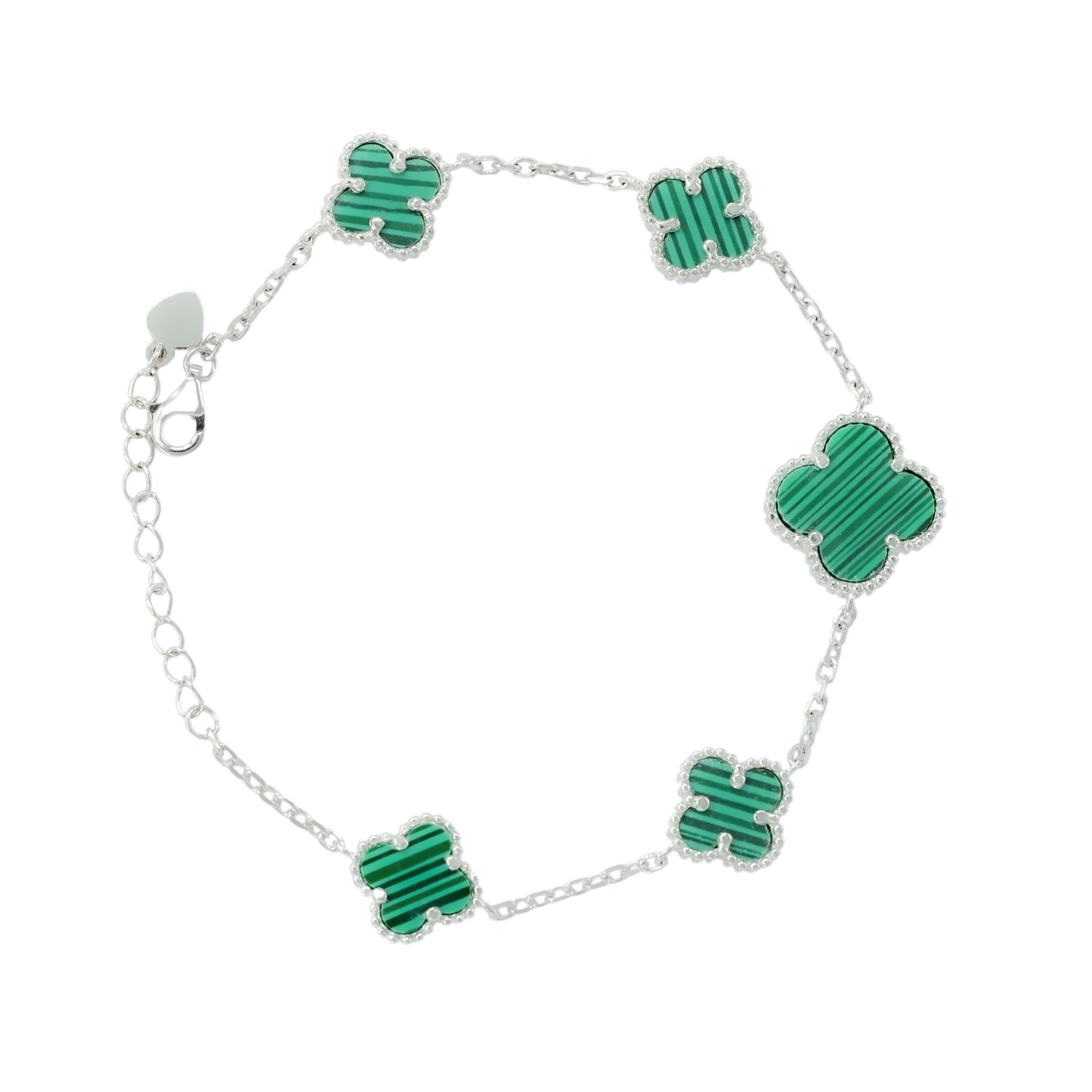 Green Inlay Clover Silver Linking Bracelet