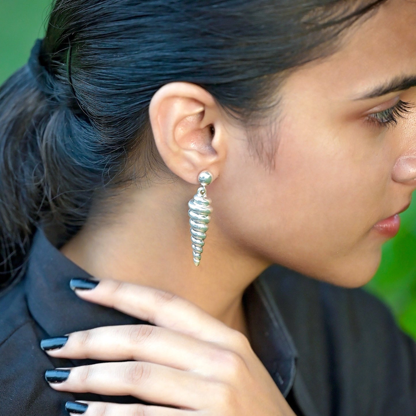 Silver Long Spiral Earring