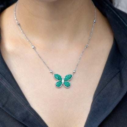 Flying Green Butterfly Silver Necklace