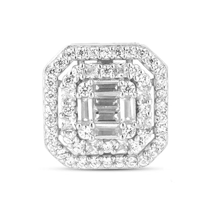 Princess Cut Zircon Pendant and Earring Silver Set